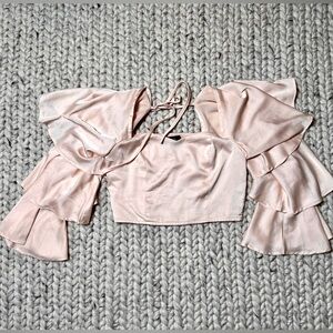 NWOT FAB’RIK-Elegant Pink Ruffle Sleeve Women's Top